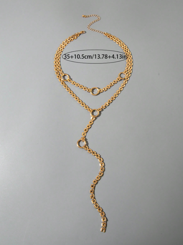 Minimalist Gold Y-Shaped Geometric Pendant Necklace – Chic Multi-Layer Chain