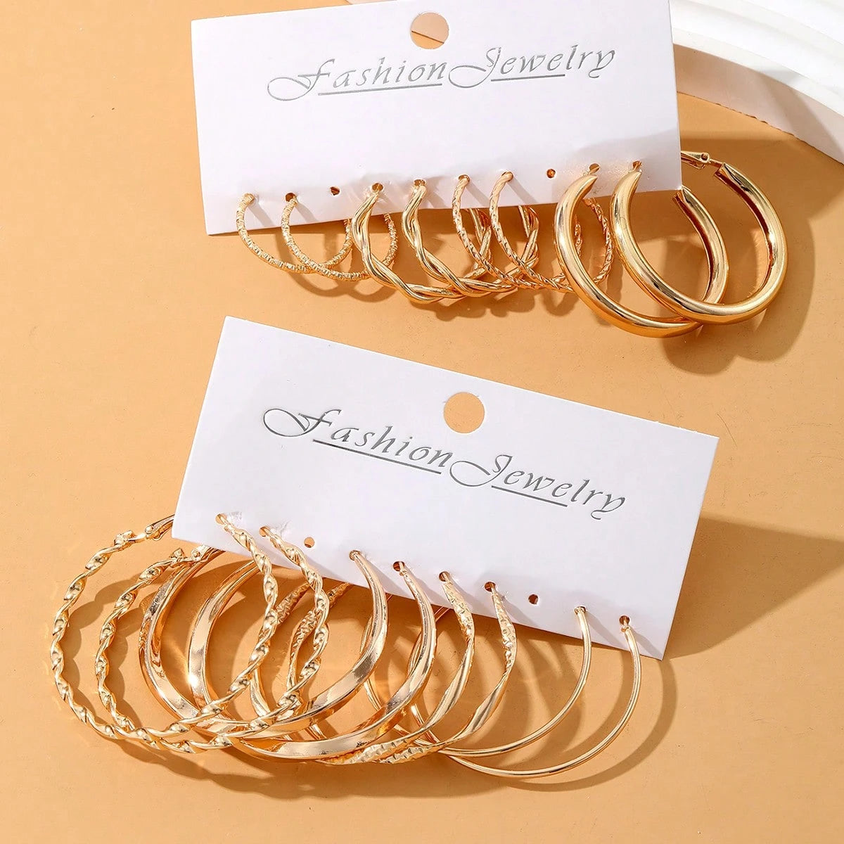 8pcs Metal Twist Hoop Earrings Set – Minimalist Gold Hoops, Trendy Everyday Jewelry