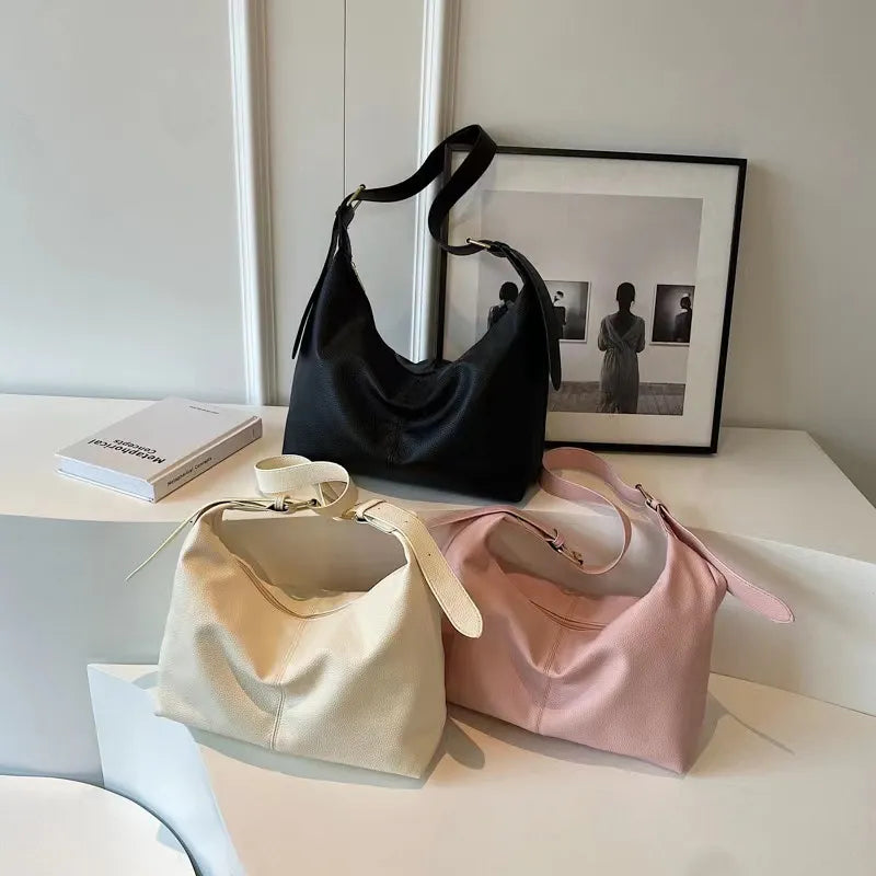 Bucket Bag – Retro Solid Color Shoulder & Crossbody Handbag with Adjustable Strap
