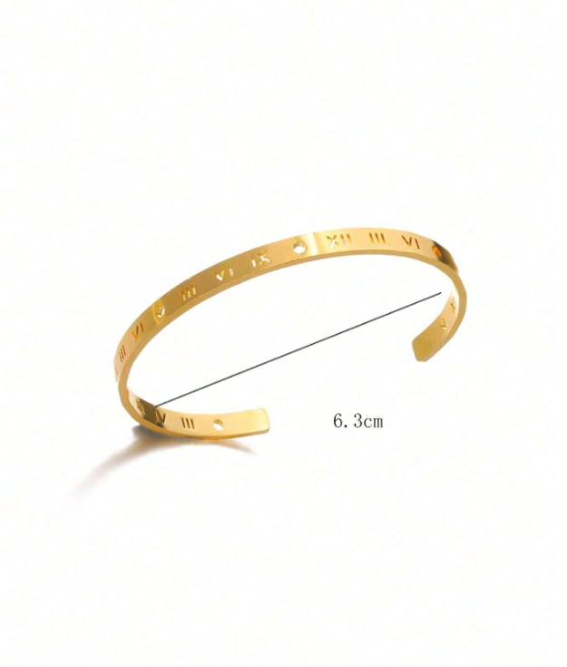 Gold Letter Detail Cuff Bangle | Rhinestone Bracelet | Trendy Vintage-Inspired Statement Jewelry