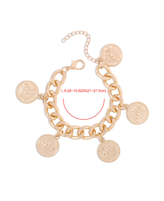 Geometric Coin Pendant Chunky Bracelet | Trendy Gold Chain Bangle for Daily & Casual Wear
