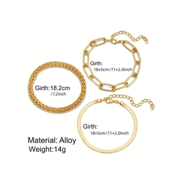 Set of 3 Snake Bone Chain Bracelets | Trendy Gold Layered Bracelet Set for Daily & Casual Wear