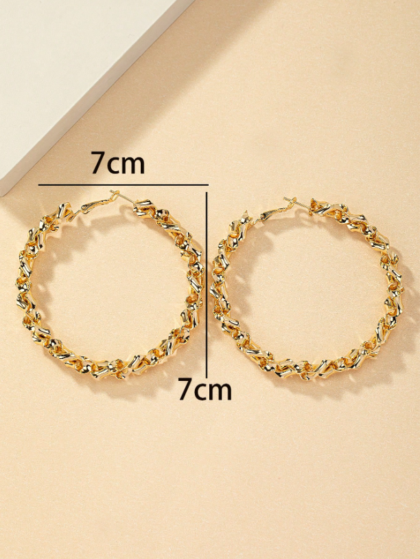 Exaggerated Woven Metal Hoop Earrings | Trendy Textured Round Statement Jewelry