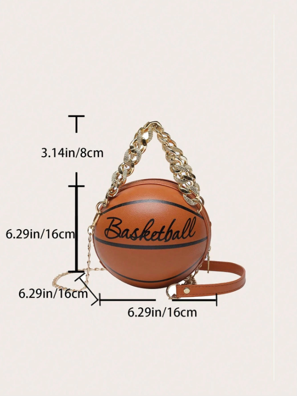 Mini Basketball-Inspired Circle Bag – Lightweight PU Leather Chain Crossbody, Business Casual Handbag