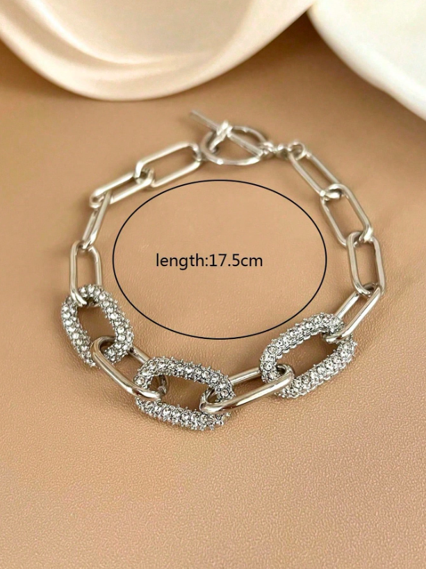 Elegant Rhinestone Oval Chain Bracelet