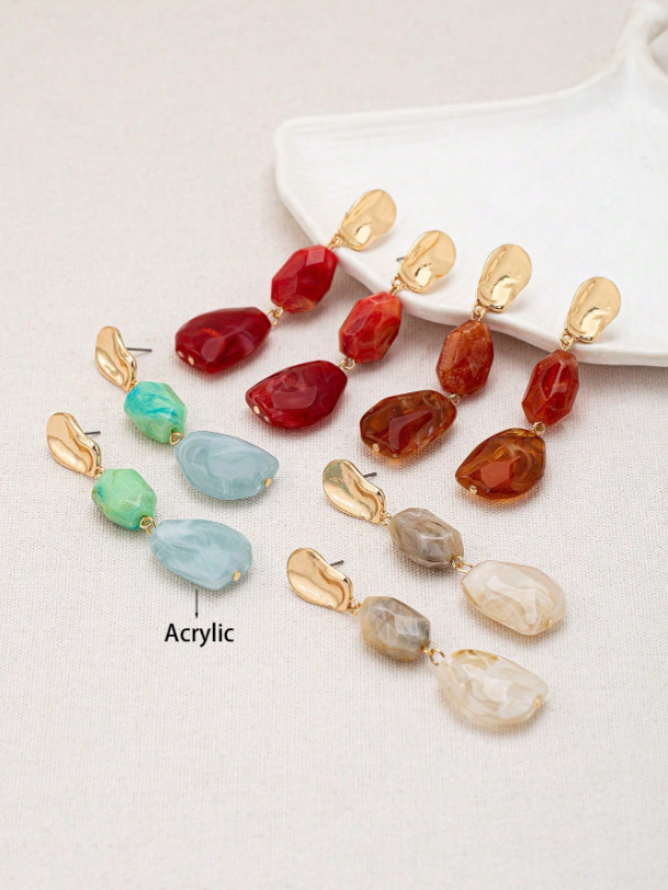 Vintage Boho Resin Oval Drop Earrings | Asymmetrical Textured Fashion Jewelry