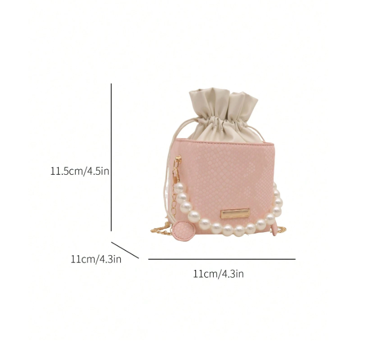 Mini Acrylic Pleated Drawstring Bag – Trendy Pearl Decor Handbag | Geometric Box Clutch