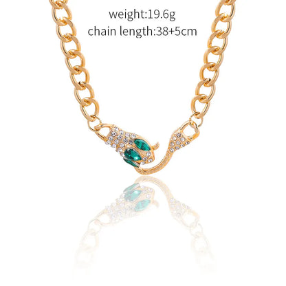 Snake Chain Necklace for Women – Gold-Tone Alloy, Faux Diamond Crystal Choker, Statement Collar Jewelry