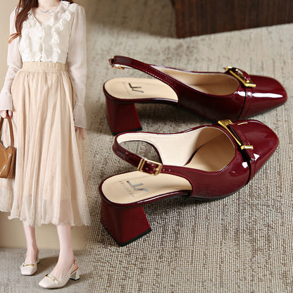 Chic Slingback Square Toe Heels for Women – 5.5cm Block Heels | French-Style