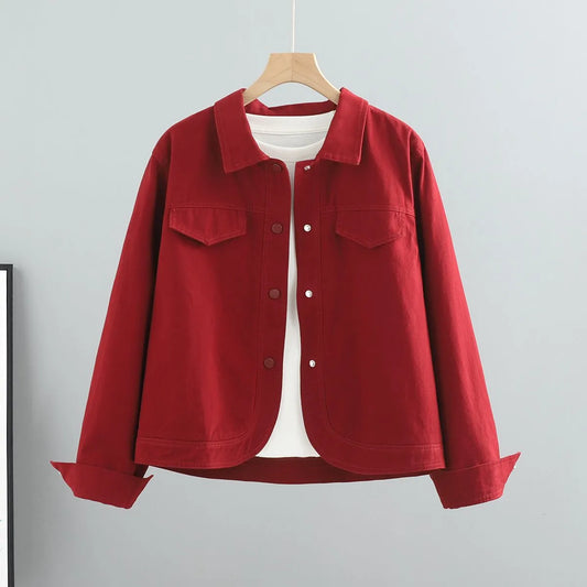 Women’s Polo Collar Denim Jacket – Loose Fit Button-Up Spring Cardigan