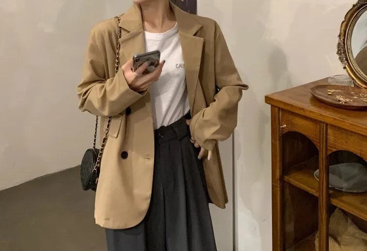 Chic Oversized Double-Breasted Blazer for Women | Korean Style Casual Suit Jacket