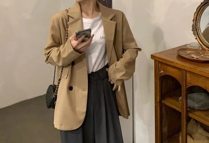Chic Oversized Double-Breasted Blazer for Women | Korean Style Casual Suit Jacket