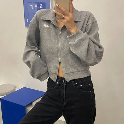 Waffle Knit Zipper Cardigan