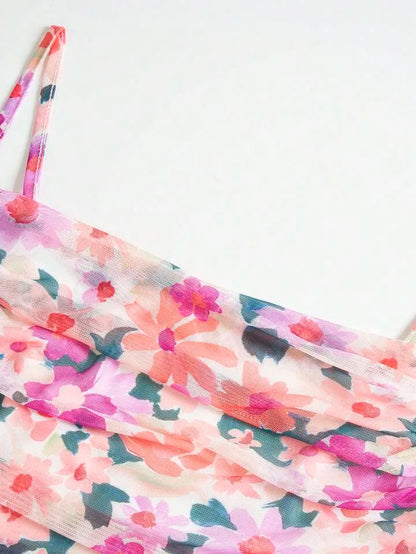 Y2K Floral Mesh Strappy Crop