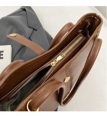 Minimalist Shoulder Bag – Classic Vintage Everyday Tote with Zipper & Large Capacity