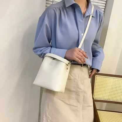 Trendy PU Leather Bucket Bag – Minimalist Shoulder, Crossbody & Handbag | Solid Color, Large Capacity
