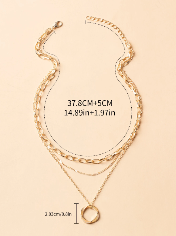 Twist Round Geometric Charm Layered Necklace for Women – Gold & Silver Punk Chain Jewelry