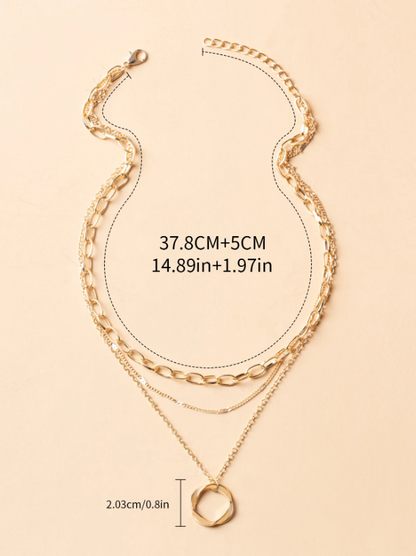 Twist Round Geometric Charm Layered Necklace for Women – Gold & Silver Punk Chain Jewelry