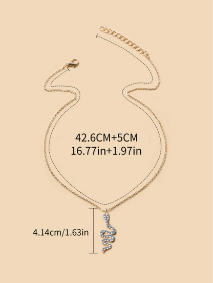 Rhinestone Snake Charm Necklace for Women – Gold Elegant Daily Jewelry for Edgy Chic Looks