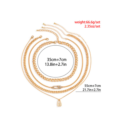 Gold necklaces with measurements and weight information on a white background
