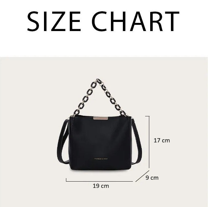 Trendy PU Leather Handbag with Gold Chain – Adjustable Shoulder Bag, Plain Solid Colors