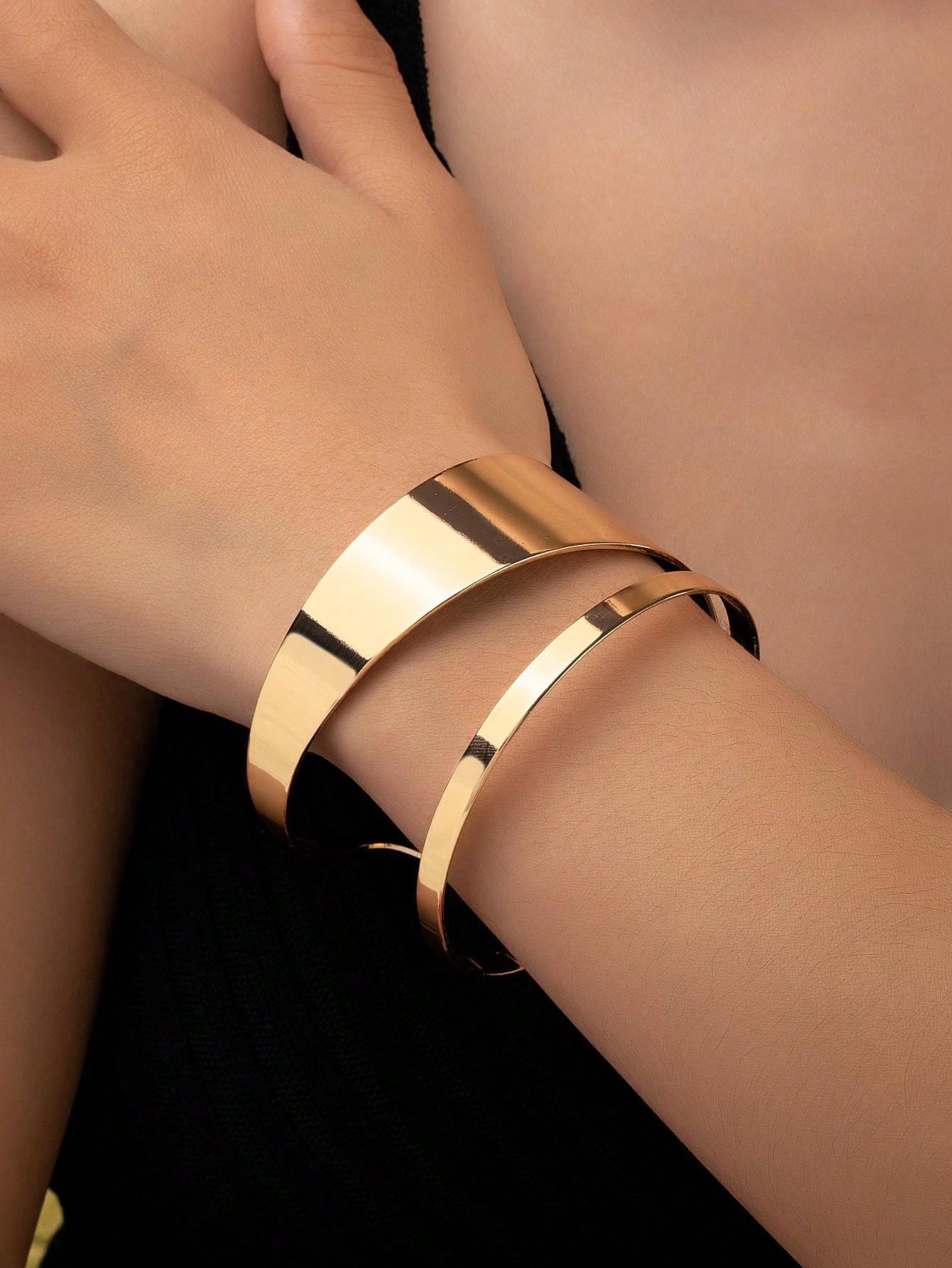 1PC Hollow Out Geometric Open Cuff Bangle for Women | Trendy Gold Statement Bracelet Jewelry