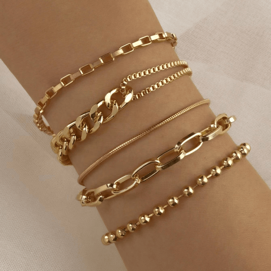 1 Set of 5pcs Hip-Hop Snake Bone Chain Bracelet & Necklace Set | Trendy Layered Gold Jewelry | Street Style Accessory