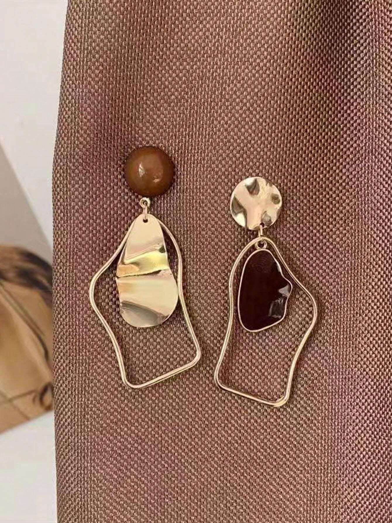 Stylish Asymmetrical Geometric Dangle Earrings  – Resin Drop Color block Design, Trendy Statement Jewelry