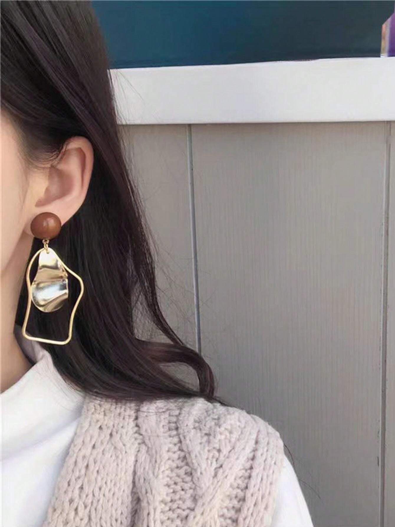 Stylish Asymmetrical Geometric Dangle Earrings  – Resin Drop Color block Design, Trendy Statement Jewelry