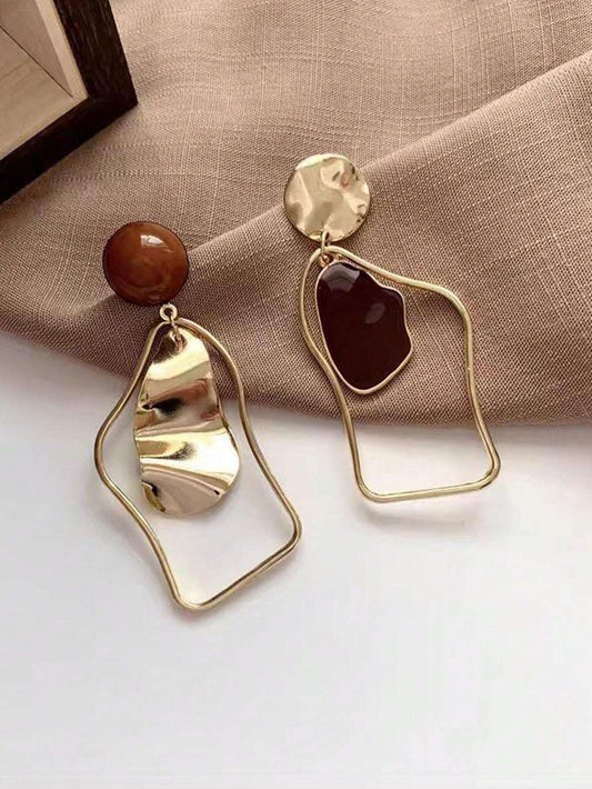 Stylish Asymmetrical Geometric Dangle Earrings  – Resin Drop Color block Design, Trendy Statement Jewelry