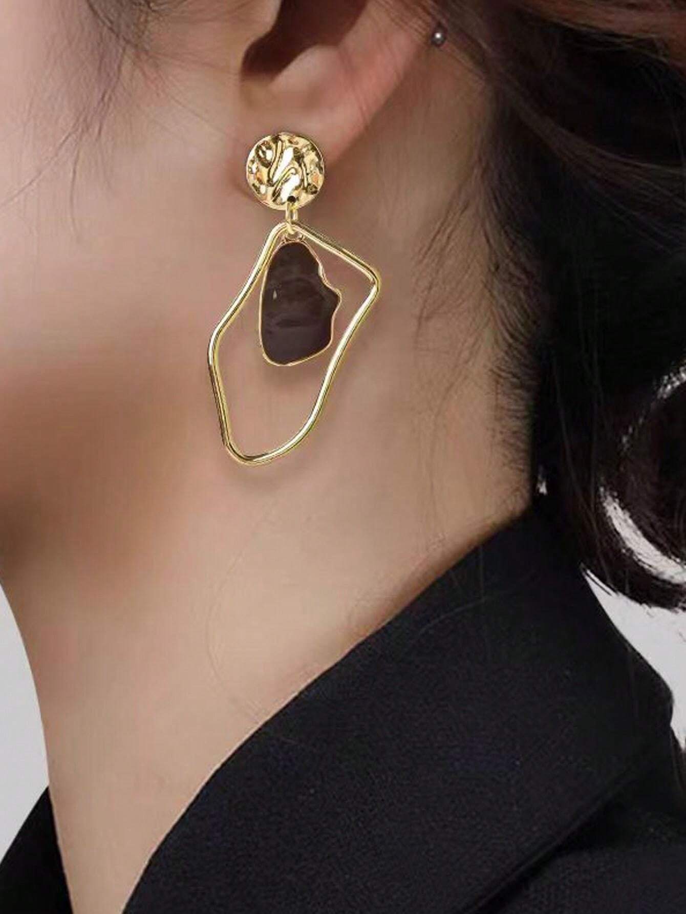 Stylish Asymmetrical Geometric Dangle Earrings  – Resin Drop Color block Design, Trendy Statement Jewelry