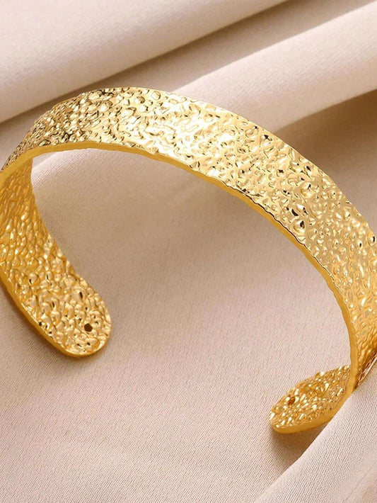1PC Hammered Textured Gold Wide Cuff Bangle | Elegant Open Statement Bracelet Jewelry