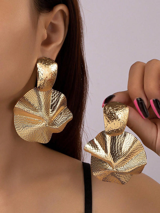 Textured Metal Asymmetric Drop Earrings – Trendy Geometric Statement Jewelry