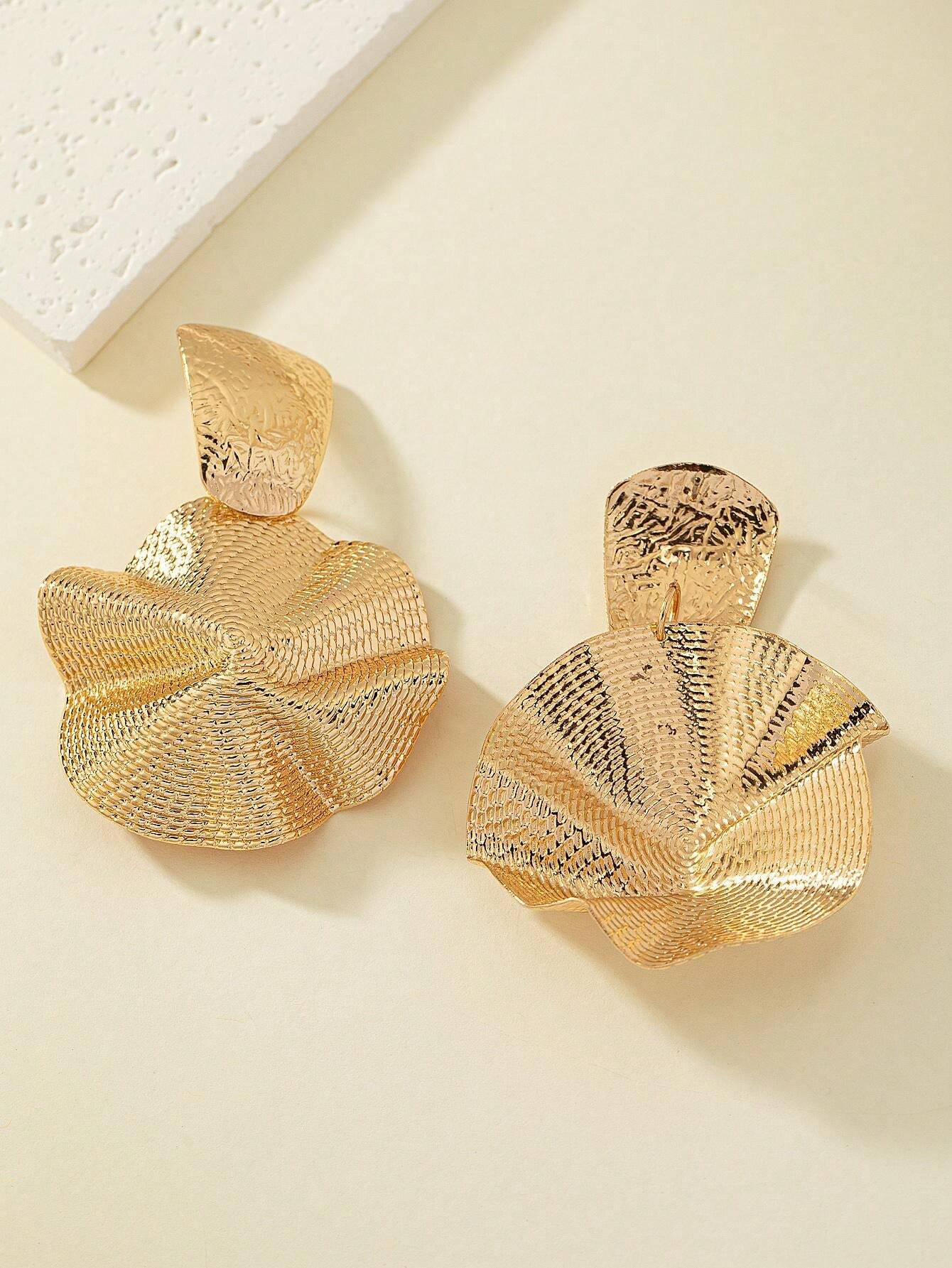 Textured Metal Asymmetric Drop Earrings – Trendy Geometric Statement Jewelry