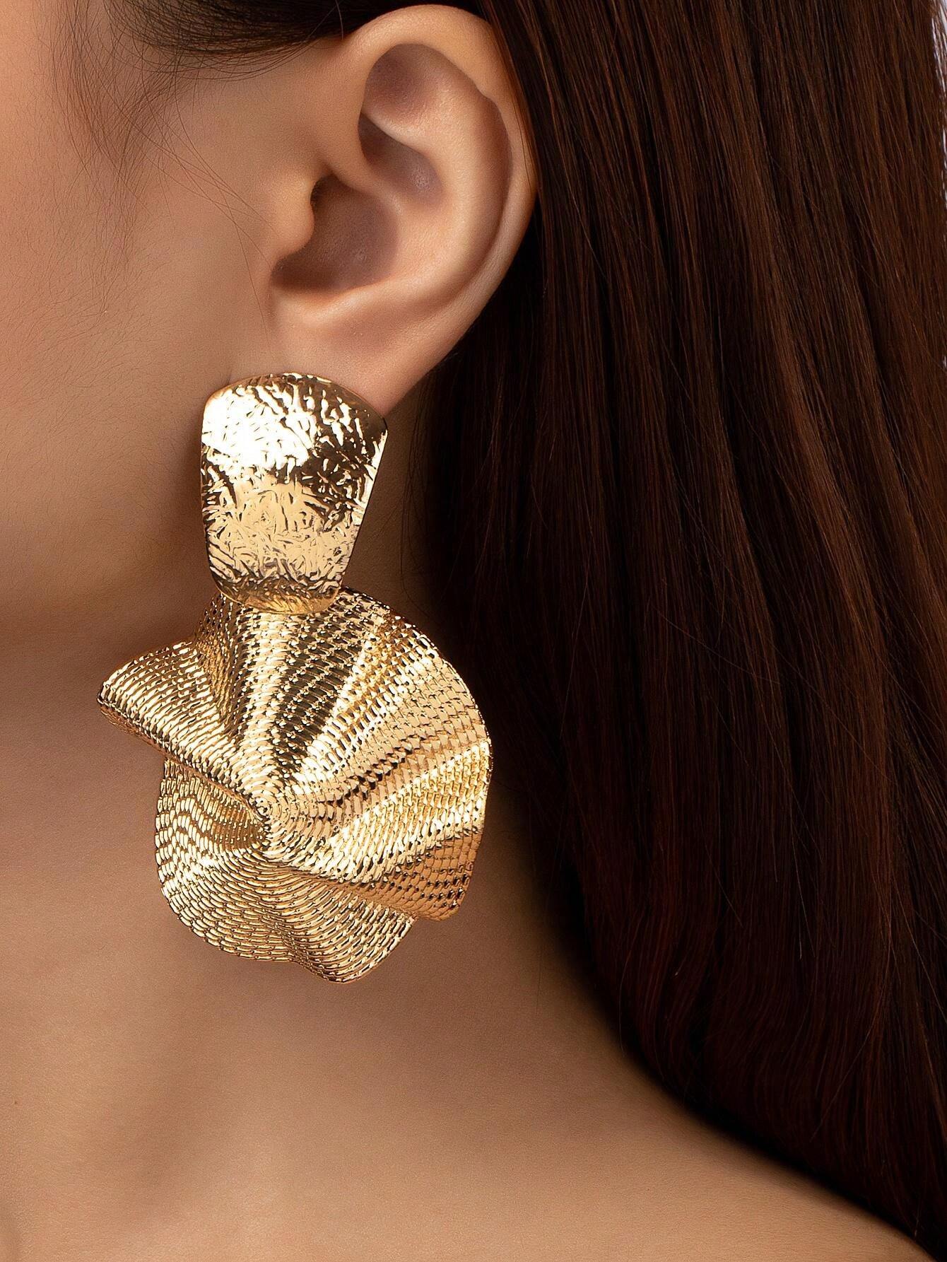Textured Metal Asymmetric Drop Earrings – Trendy Geometric Statement Jewelry
