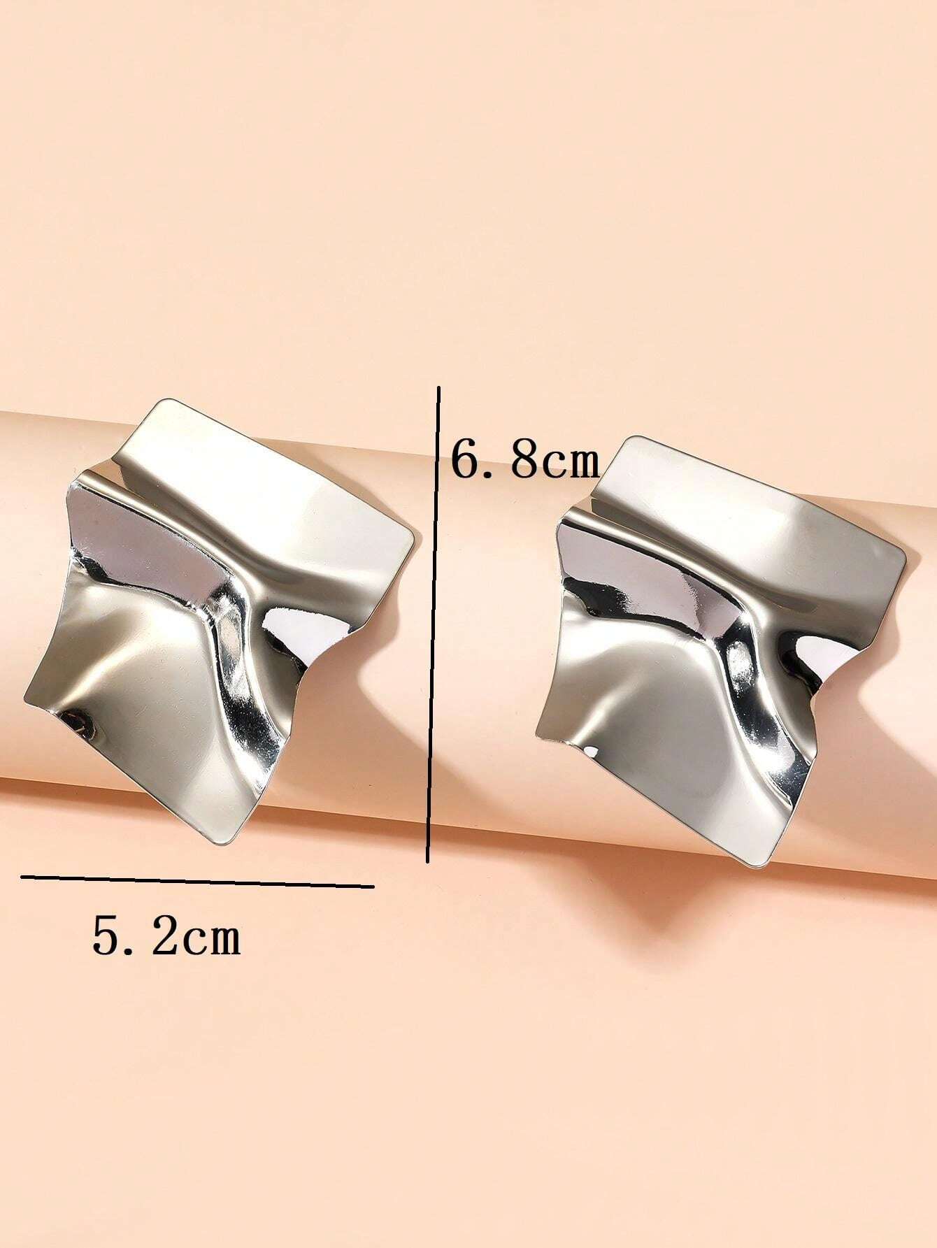 Shiny Gold & Silver Geometric Stud Earrings | Trendy Large Fashion Earrings