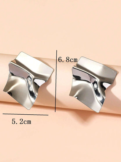 Shiny Gold & Silver Geometric Stud Earrings | Trendy Large Fashion Earrings