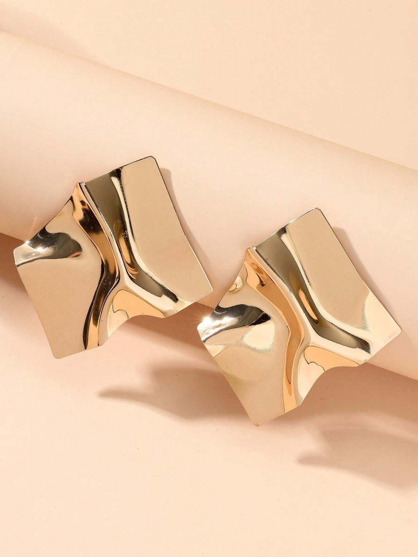 Shiny Gold & Silver Geometric Stud Earrings | Trendy Large Fashion Earrings