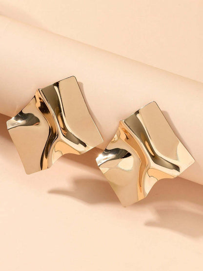 Shiny Gold & Silver Geometric Stud Earrings | Trendy Large Fashion Earrings