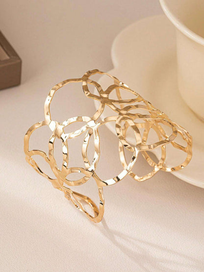 Minimalist Hammered Metal Open Cuff Bangle | Elegant Gold & Silver Textured Bracelet