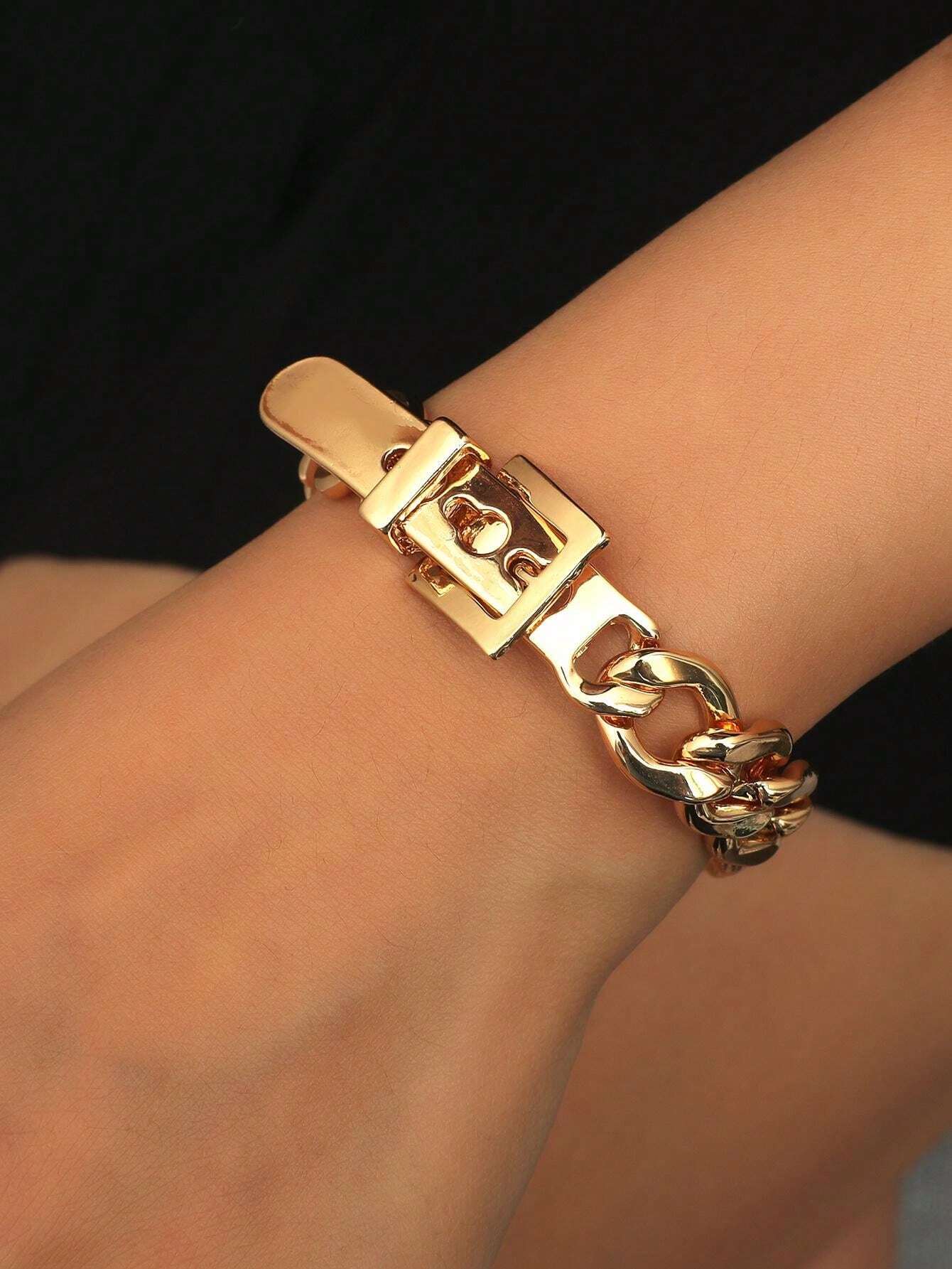 Trendy Buckle Design Bracelet | Gold & Silver Metal Belt-Style Bangle for Daily & Party Wear