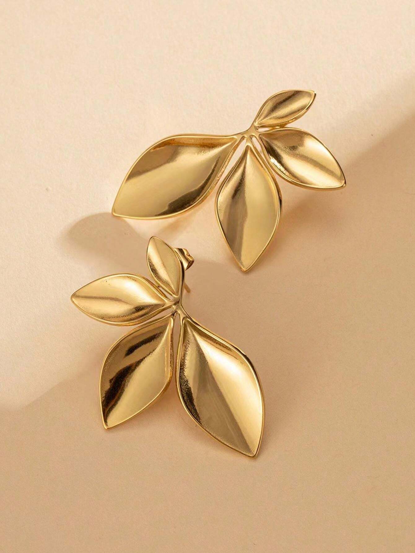 Smooth Floral Stainless Steel Stud Earrings | Minimalist Leaf Design Daily Wear Jewelry