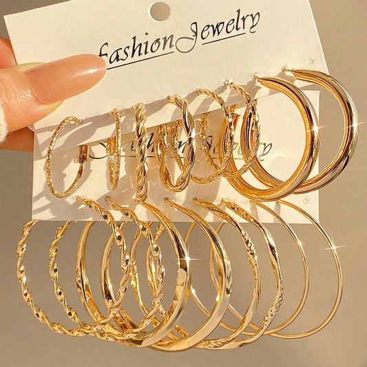 8pcs Metal Twist Hoop Earrings Set – Minimalist Gold Hoops, Trendy Everyday Jewelry