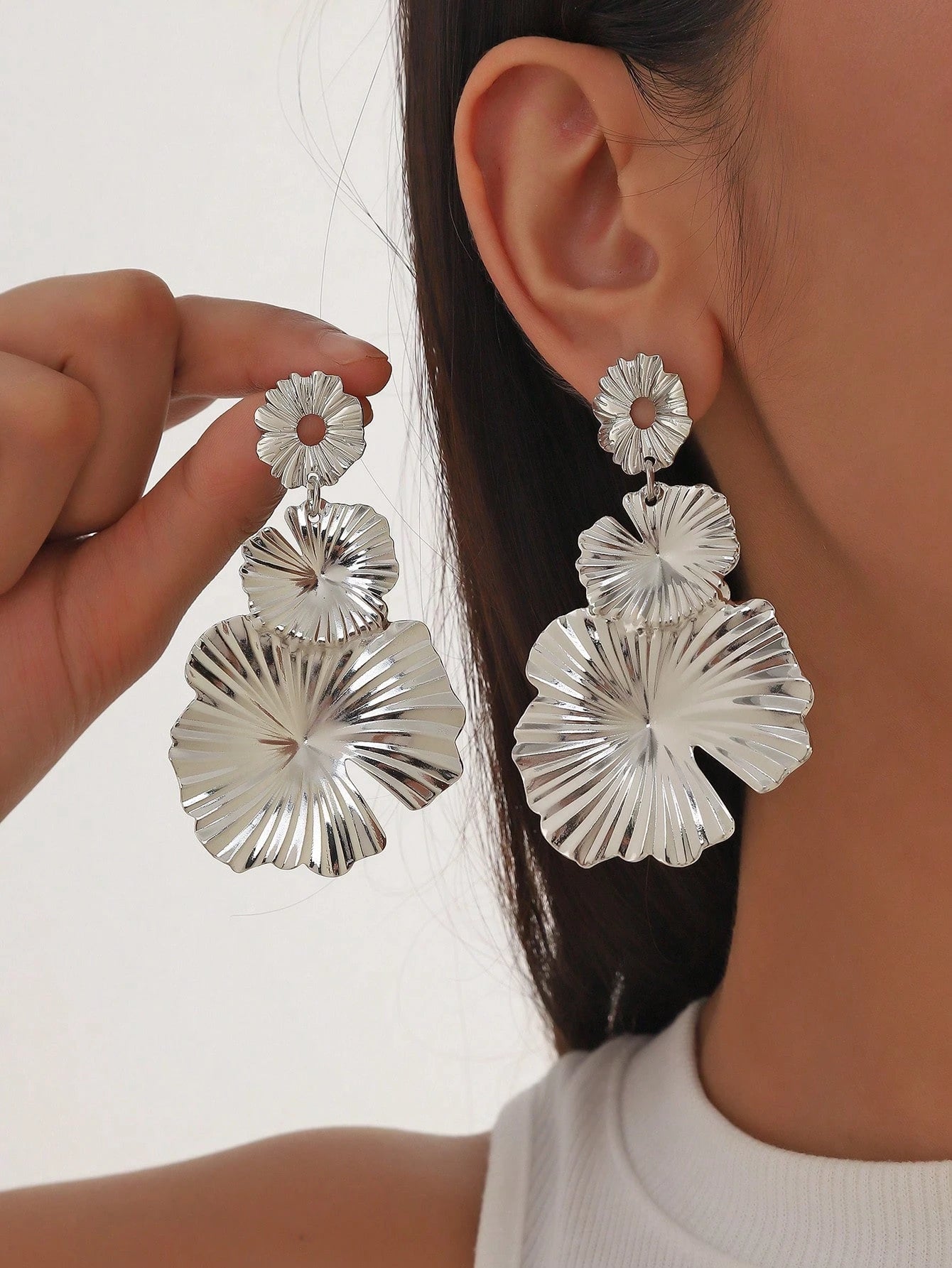 Retro Matte Petal Earrings Set | Geometric Floral Textured Drop Earrings