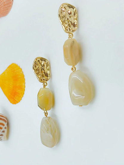 Vintage Boho Resin Oval Drop Earrings | Asymmetrical Textured Fashion Jewelry