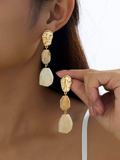 Vintage Boho Resin Oval Drop Earrings | Asymmetrical Textured Fashion Jewelry