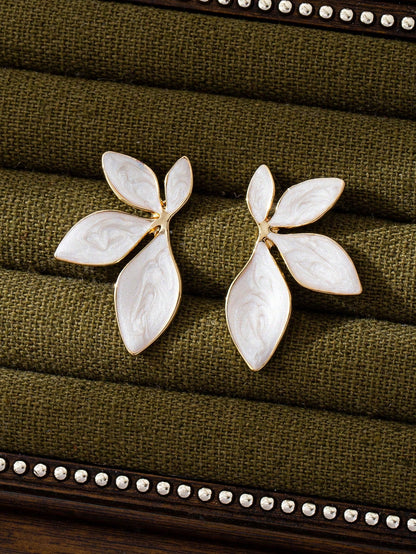 Smooth Floral Stainless Steel Stud Earrings | Minimalist Leaf Design Daily Wear Jewelry