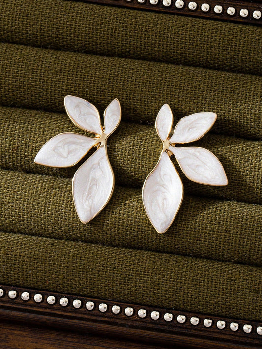 Smooth Floral Stainless Steel Stud Earrings | Minimalist Leaf Design Daily Wear Jewelry