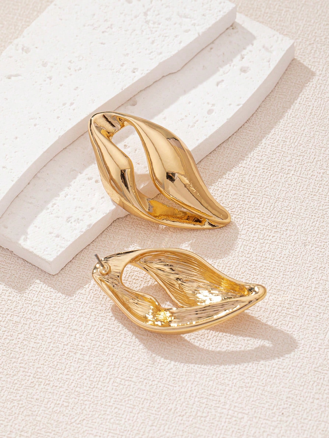European & American Style Asymmetrical Hollow Out Earrings | Trendy Gold Geometric Studs for Women