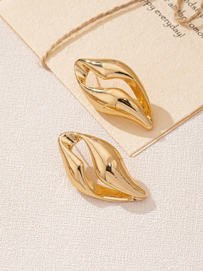 European & American Style Asymmetrical Hollow Out Earrings | Trendy Gold Geometric Studs for Women